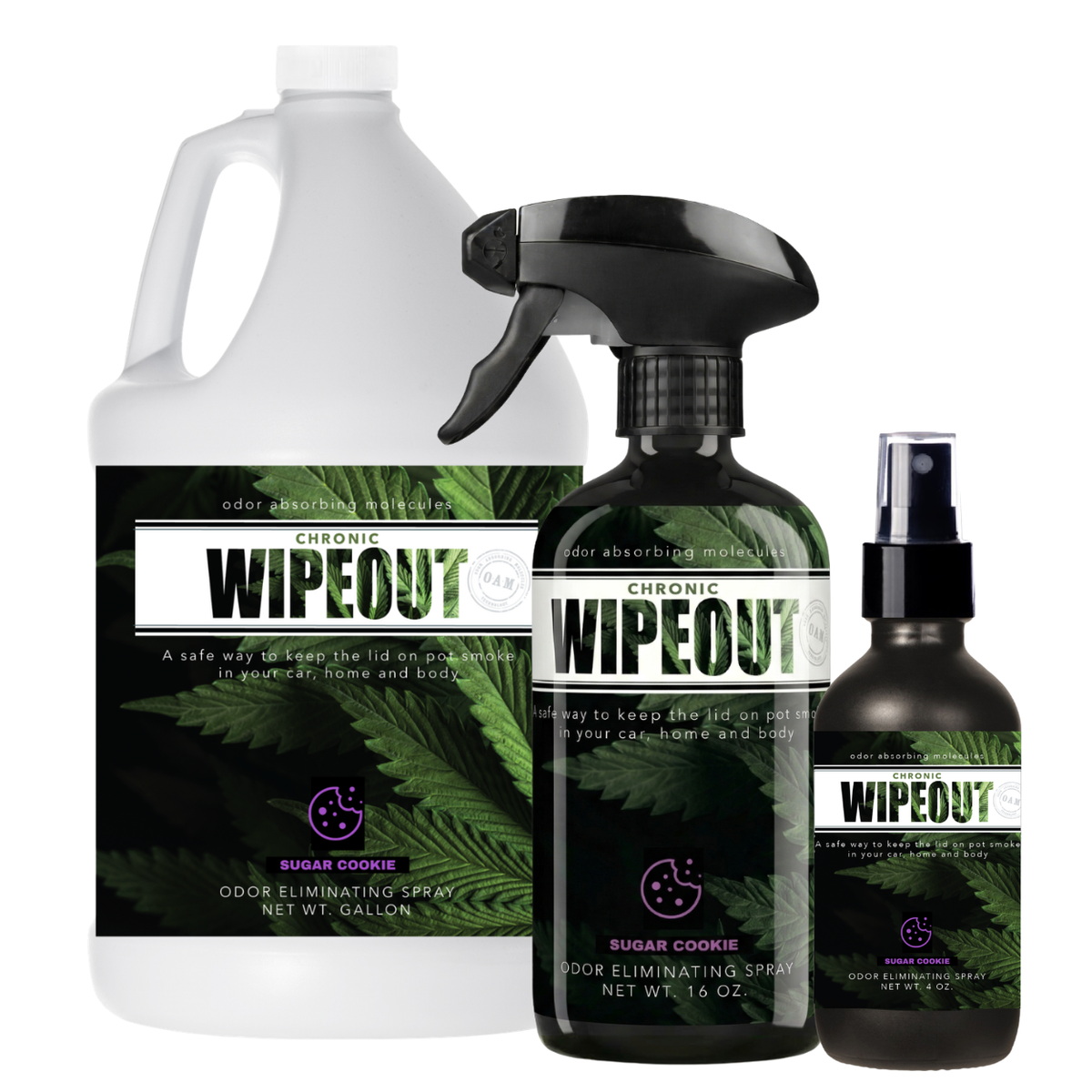 Triple Pack Gallon, 16 oz, and 4 oz Bundle Smoke Odor Eliminating Spray Chronic Wipeout