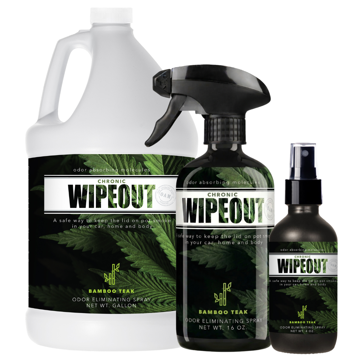 Triple Pack Gallon, 16 oz, and 4 oz Bundle Smoke Odor Eliminating Spray Chronic Wipeout